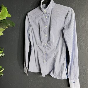 Harmont & Blaine Shirt Womans 38 Blue Button Long Sleeve High Neck Dachshund Dog